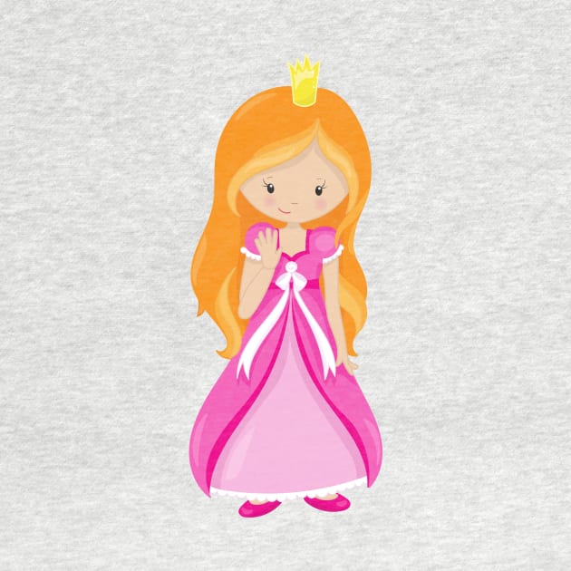 Cute Princess, Crown, Orange Hair, Pink Dress by Jelena Dunčević